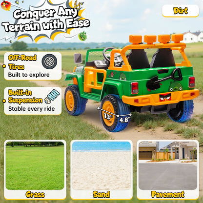 Joyracer 24 Volt Ride on Toys for Big Kids, Licensed Angry Birds Ride on Truck with Remote, 2 Seater 4WD Electric Ride ons with Shovel, Bluetooth, Lights, Power Car Wheels for 3-8, 130lbs, Green