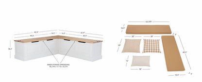 Linon Romero Backless Corner Nook with Storage, 5-Piece Cushion Set, Natural/White/Beige