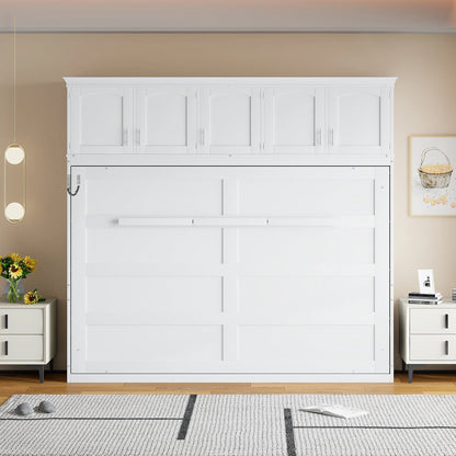 Newest Queen Size Murphy Bed Wall Bed with Top Cabinets,Gray