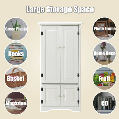 Costway Accent Storage Cabinet Adjustable Shelves Antique 2 Door Floor Cabinet Cream White