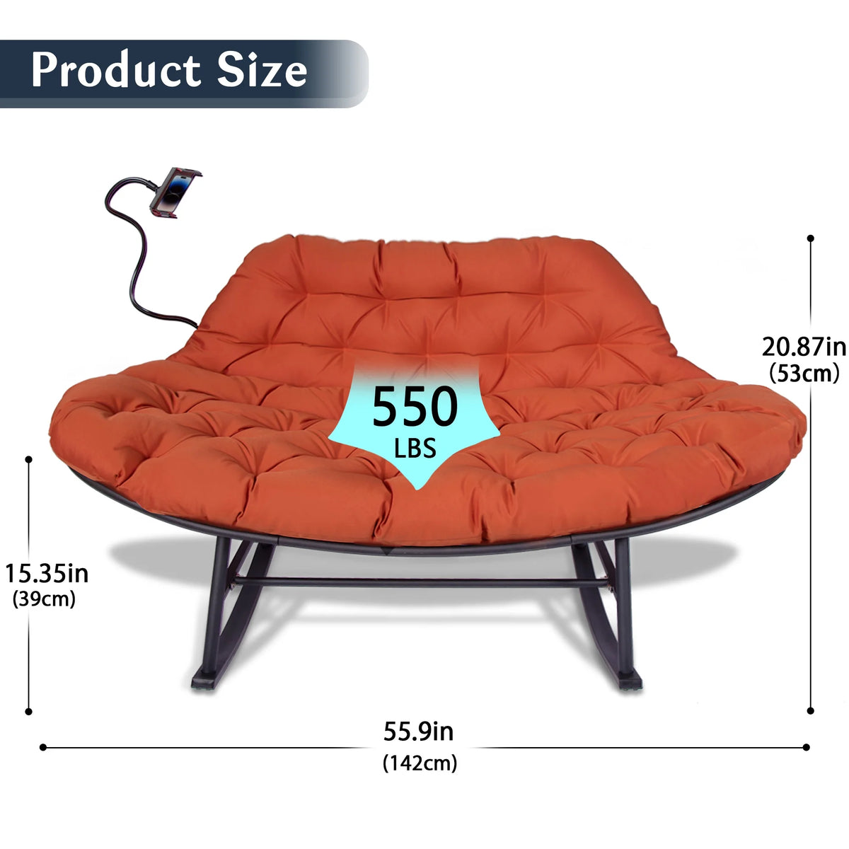 Outdoor Loveseat Rocking Chair with Thicken Cushion and Phone Holder for 2 Person for Garden Patio Yard (Beige)
