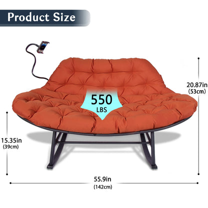 Outdoor Loveseat Rocking Chair with Thicken Cushion and Phone Holder for 2 Person for Garden Patio Yard (Beige)