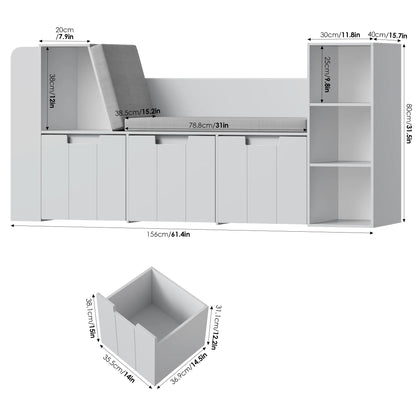 Homfa 4-in-1 Kids Toy Storage Cabinet, Bookshelf with 3 Drawers, Sturdy Toy Organizer with Reading Nook for Kids Room Playroom, Gray