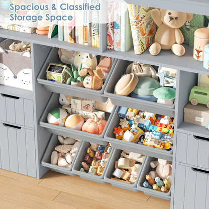Homfa Kids Toy Storage Organizer with Removable Bin, Kids Bookshelf and Bookcase Toy Box with Drawers for Playroom, Classroom, White