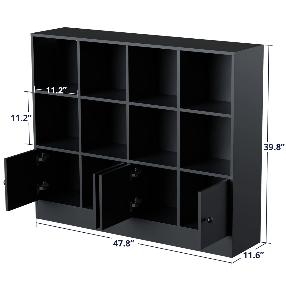 Cozy Castle 3-Tier Open Cube Bookcase with 12 Cubes and 4 Doors, Adjustable Shelves, White