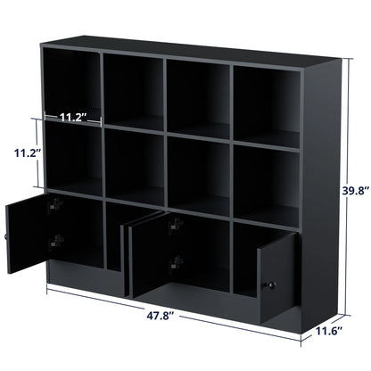 Cozy Castle 3-Tier Open Cube Bookcase with 12 Cubes and 4 Doors, Adjustable Shelves, White