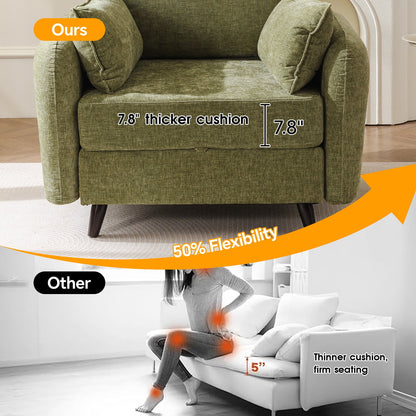 Rexulqo Oversized Accent Chair with All Seats Storage,Comfy Living Room Chairs with 2 Throw Pillow,Upholstered Mid-Century Armchair,24.5'' Deep Seat,Reading Chair For Bedroom ,Office,Chenille,Green