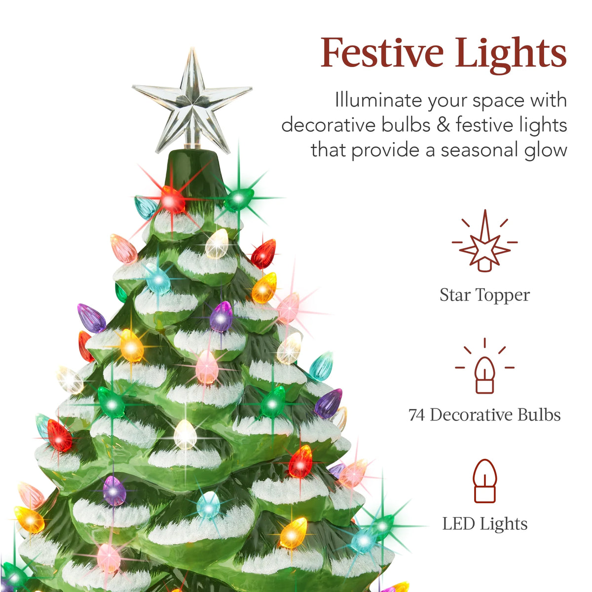Best Choice Products 24in X-Large Pre-Lit Ceramic Christmas Tree Decor w/ 74 Multicolor Bulbs, LED Light - Green