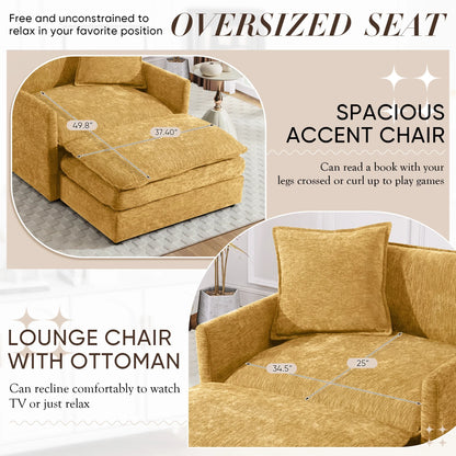 Muumblus Oversized Lounge Chair with Ottoman, Cloud Accent Armchair for Living Room, Beige Chenille