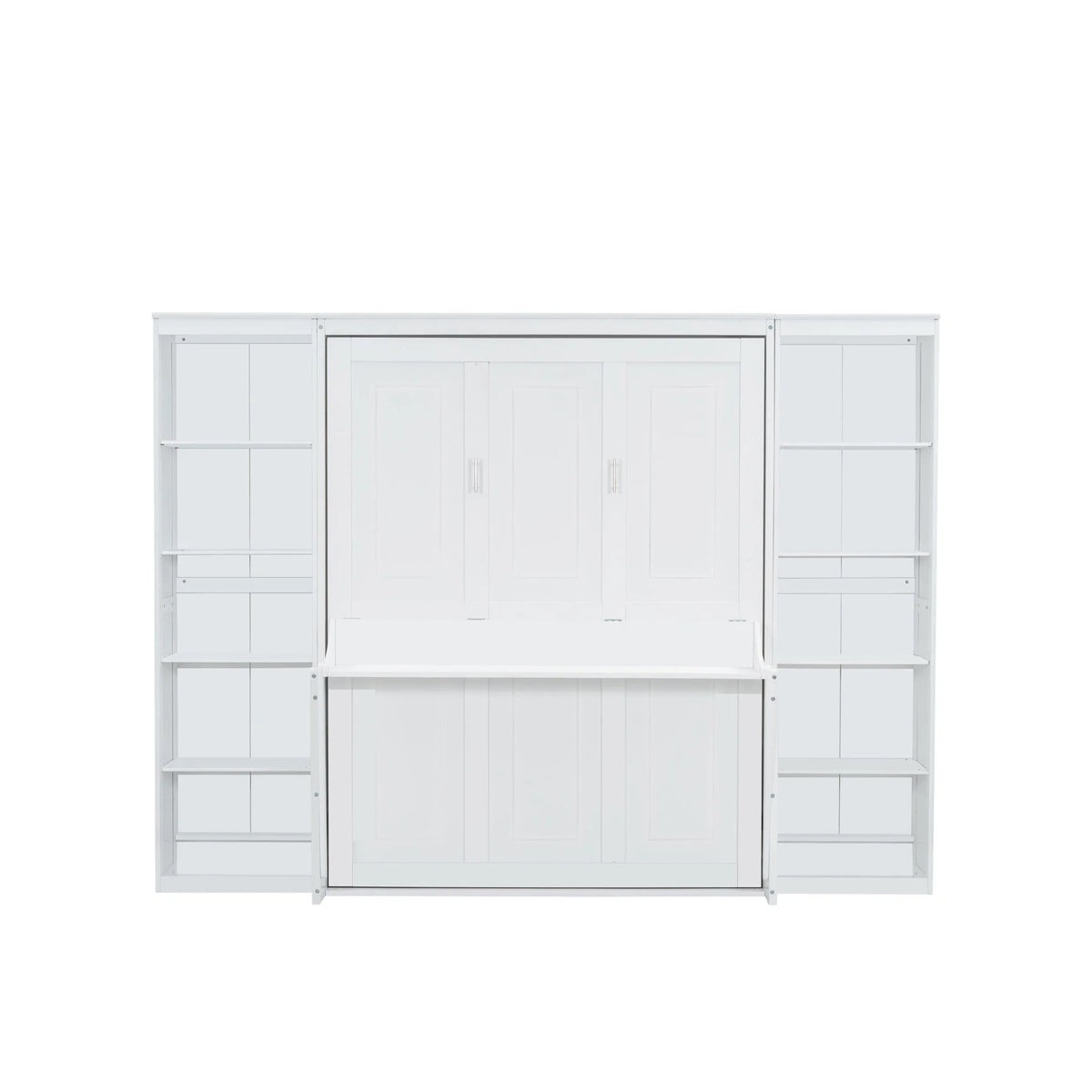 Queen Size Murphy Bed with Desk and Bookshelf(White)