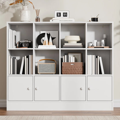 Cozy Castle 3-Tier Open Cube Bookcase with 12 Cubes and 4 Doors, Adjustable Shelves, White