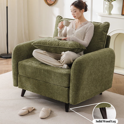 Rexulqo Oversized Accent Chair with All Seats Storage,Comfy Living Room Chairs with 2 Throw Pillow,Upholstered Mid-Century Armchair,24.5'' Deep Seat,Reading Chair For Bedroom ,Office,Chenille,Green