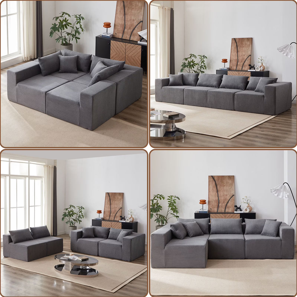 104-Inch Corduroy Modular L Shaped Sectional Sofa,Luxury Floor Couch Set,Upholstered Indoor Furniture,Foam-Filled Compressed Sofa for Living Room,Bedroom,4 PC Free Combination  ?