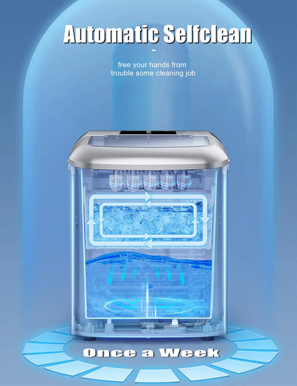 Ice Maker Countertop 2 Ice Sizes, 30 lbs Bullet Ice in 24H, Self-Clean, 9 Cubes in 5 Mins, FOHERE