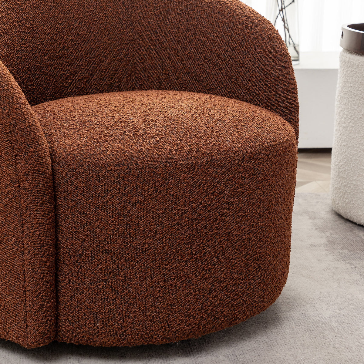 34" W Mid Century Modern Swivel Barrel Chair, Round Upholstered Boucle Swivel Accent Chairs, No Assembly Sofa Chair for Living Room Bedroom Reading Apartment Lounge Nursery(Cream)
