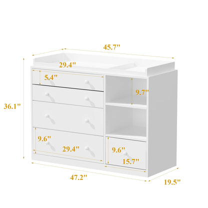 OXYLIFE 45" Baby Nursery Changing Table Dresser with 4 Drawers and Shelf for Nursery Room, White
