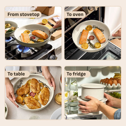 T-fal Ingenio Essentials Nonstick, 11 Piece Cookware Set, Detachable Handle, Oven, Broiler, Dishwasher Safe, RV, Grey Granite