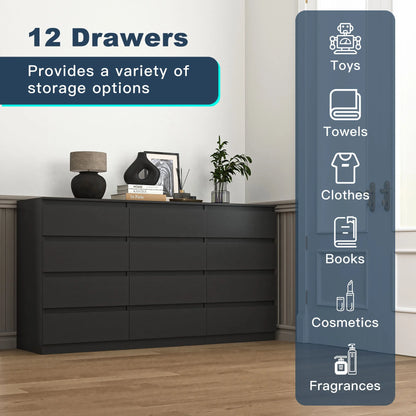 Resenkos Modern Mid Century 6 Drawer Wide Dressers Chests for Bedroom, Chest of Drawer Organizer Grey