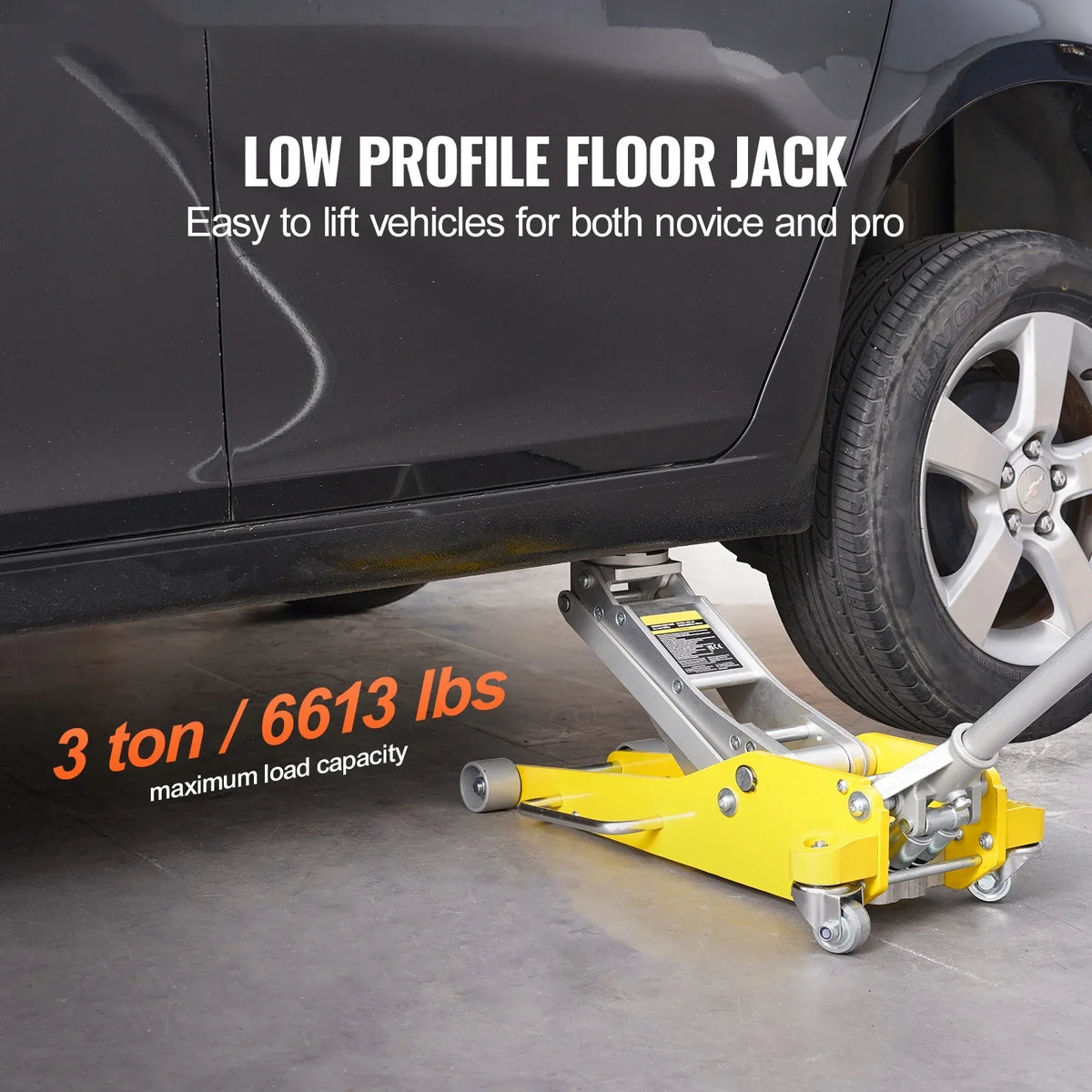 KFFKFF Low Profile Floor Jack, 3 Ton Capacity, Dual Piston Fast Lift, Hydraulic Auto Jack, 3.7"-18.3" Lift Height Range