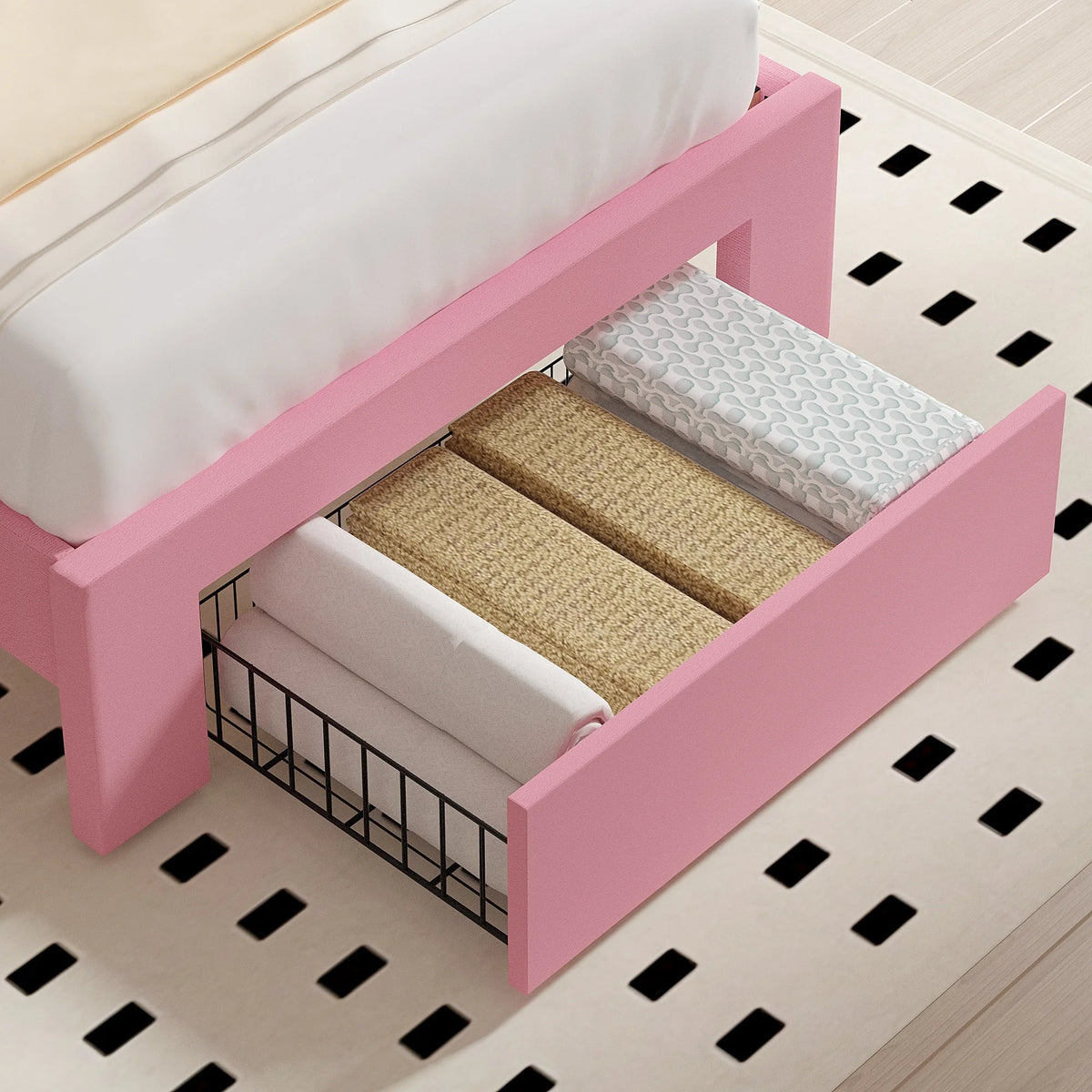 VECELO Full Bed Frame with 4 Storage Drawers (Wheeled) and Tufted Upholstered Adjustable Headboard Platform Bed, Beige