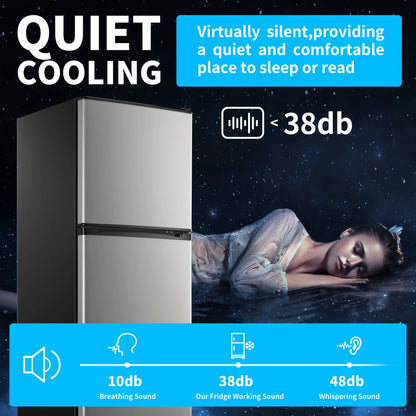 4.5 Cu. ft. Compact Refrigerator 2 Door with Freezer,5 Adjustable Thermostat & 4 Removable Glass Shelves