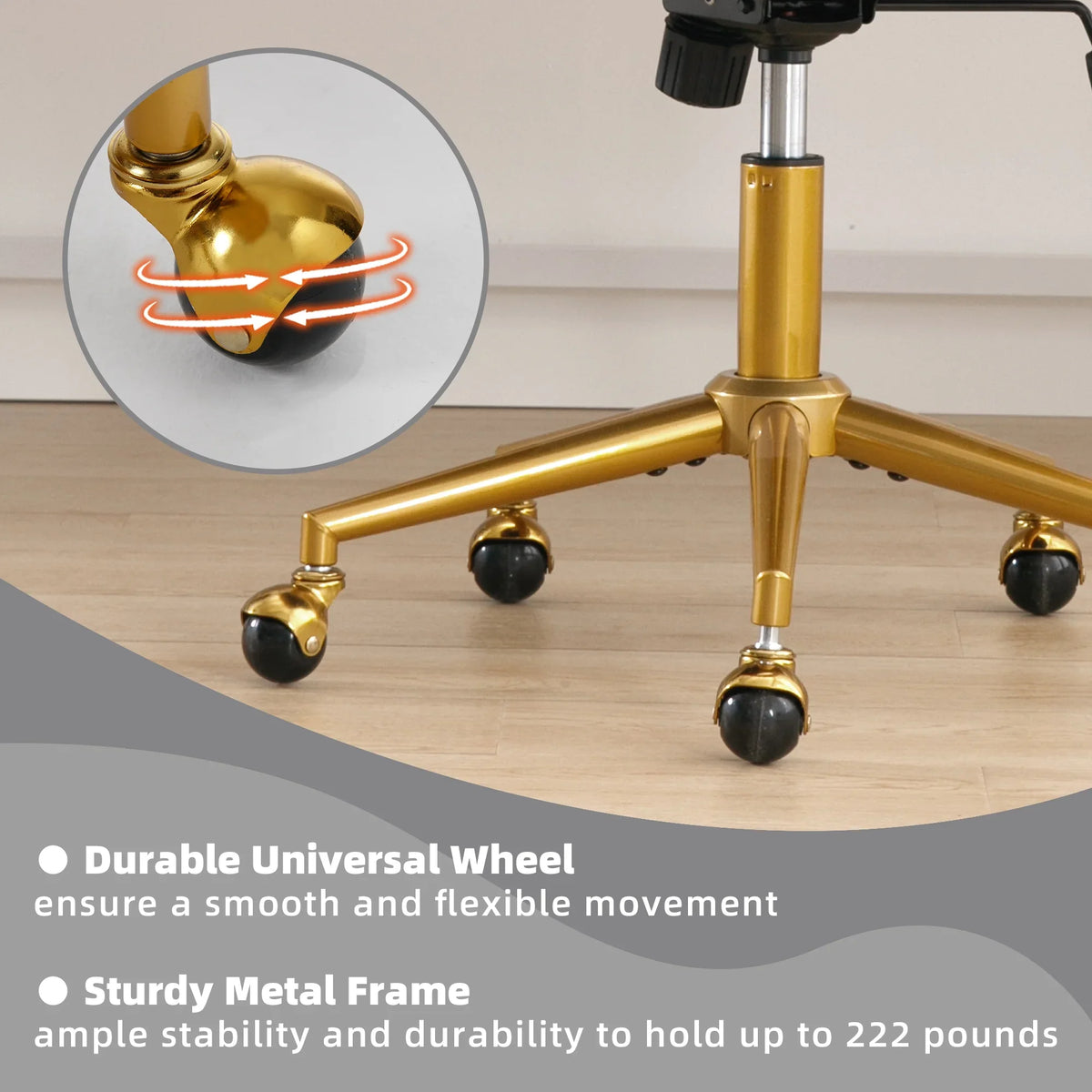 Westice Home Office Desk Chairs, Velvet Task Chair, Height Adjustable Swivel Vanity Chair with Golden Base for Vanity Study, Living Room Computer Room, Beige