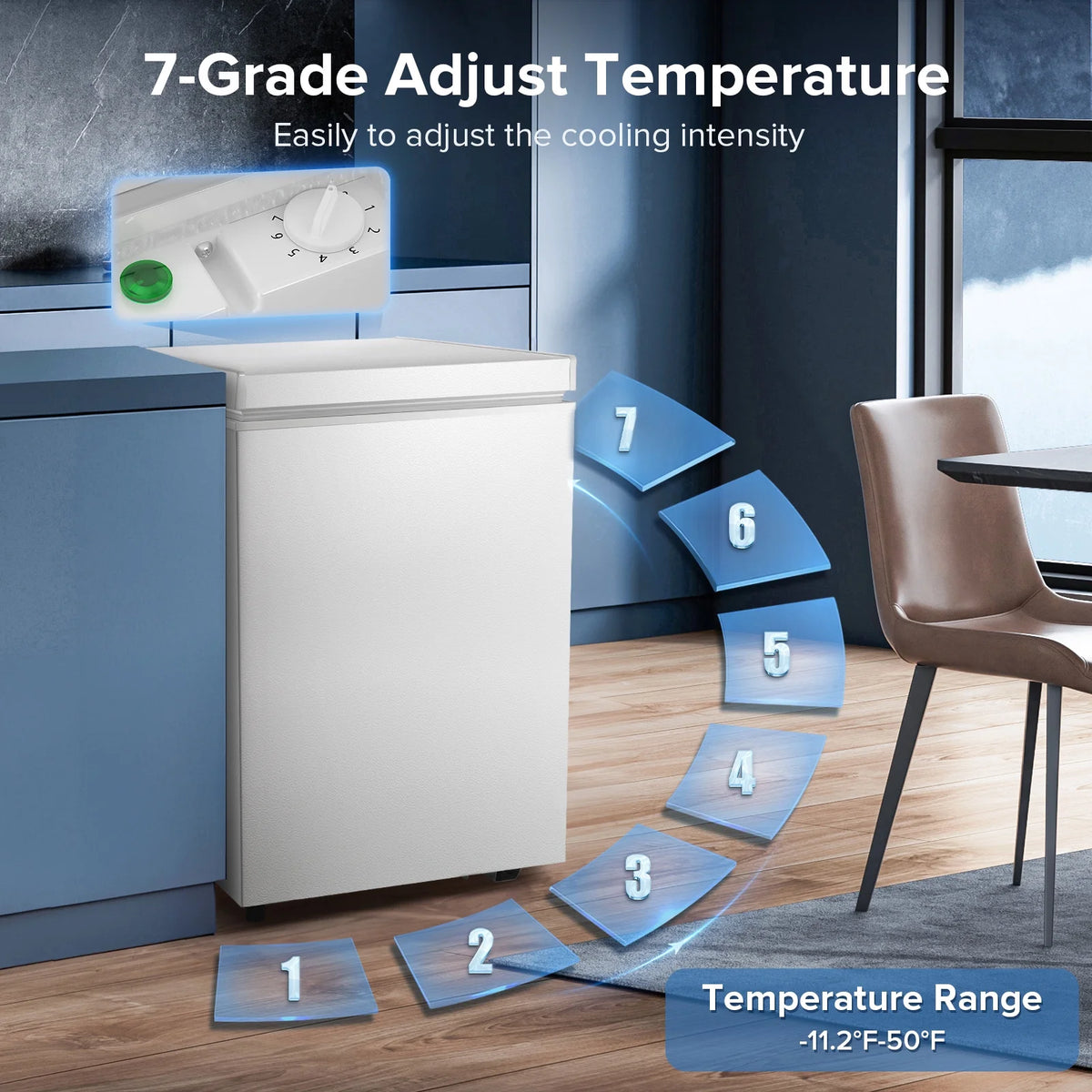 Auseo Mini Freezer Chest 3.5 cu ft,  Black Deep Freezer & Side Handle, Compact Freezer with 7 Gear Adjustable Temperature, Removable Storage Basket*2, Energy Saving