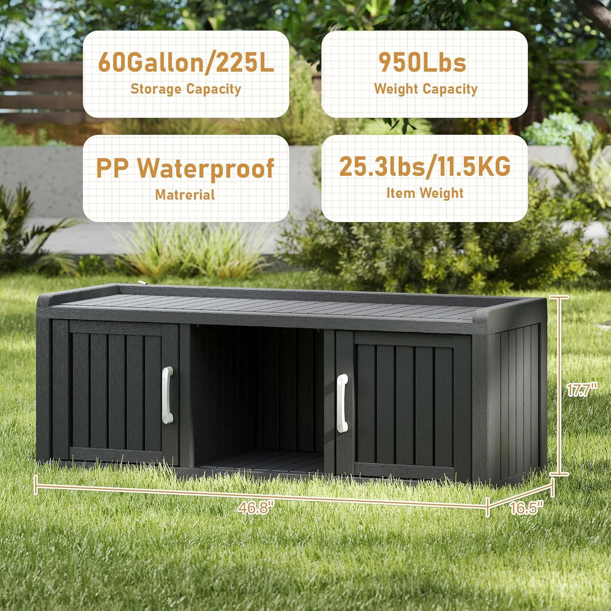 KAMABOKO Outdoor Shoe Storage Cabinet, Waterproof UV-Resistant Entryway Storage Bench Indoor Outdoor with 2 Barn Doors, Adjustable Shelves for Entryway, Bedroom, Hallway,Living Room(Black)