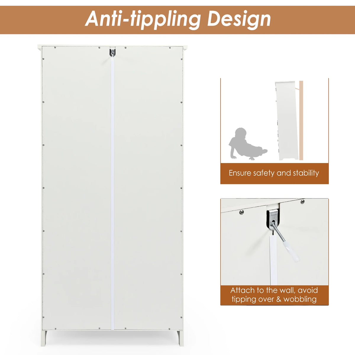 Costway Accent Storage Cabinet Adjustable Shelves Antique 2 Door Floor Cabinet Cream White