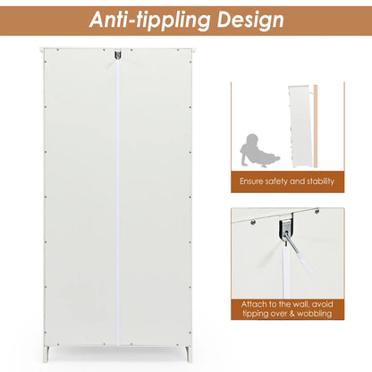 Costway Accent Storage Cabinet Adjustable Shelves Antique 2 Door Floor Cabinet Cream White