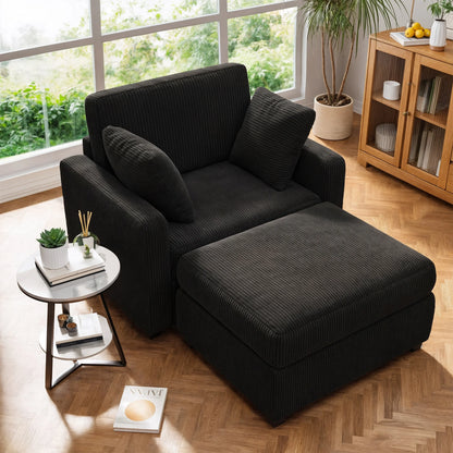 LUMIHO Chaise Lounge Chair Indoor, 42" Sleeper Chair with Two Throw Pillows and Armrests, Corduroy Chaise Couch Chair with Ottoman for Living Room, Bedroom, Apartment, Green