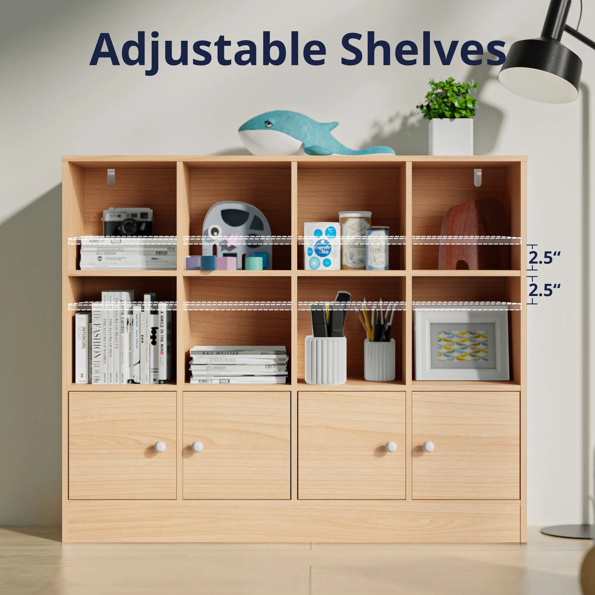 Cozy Castle 3-Tier Open Cube Bookcase with 12 Cubes and 4 Doors, Adjustable Shelves, White