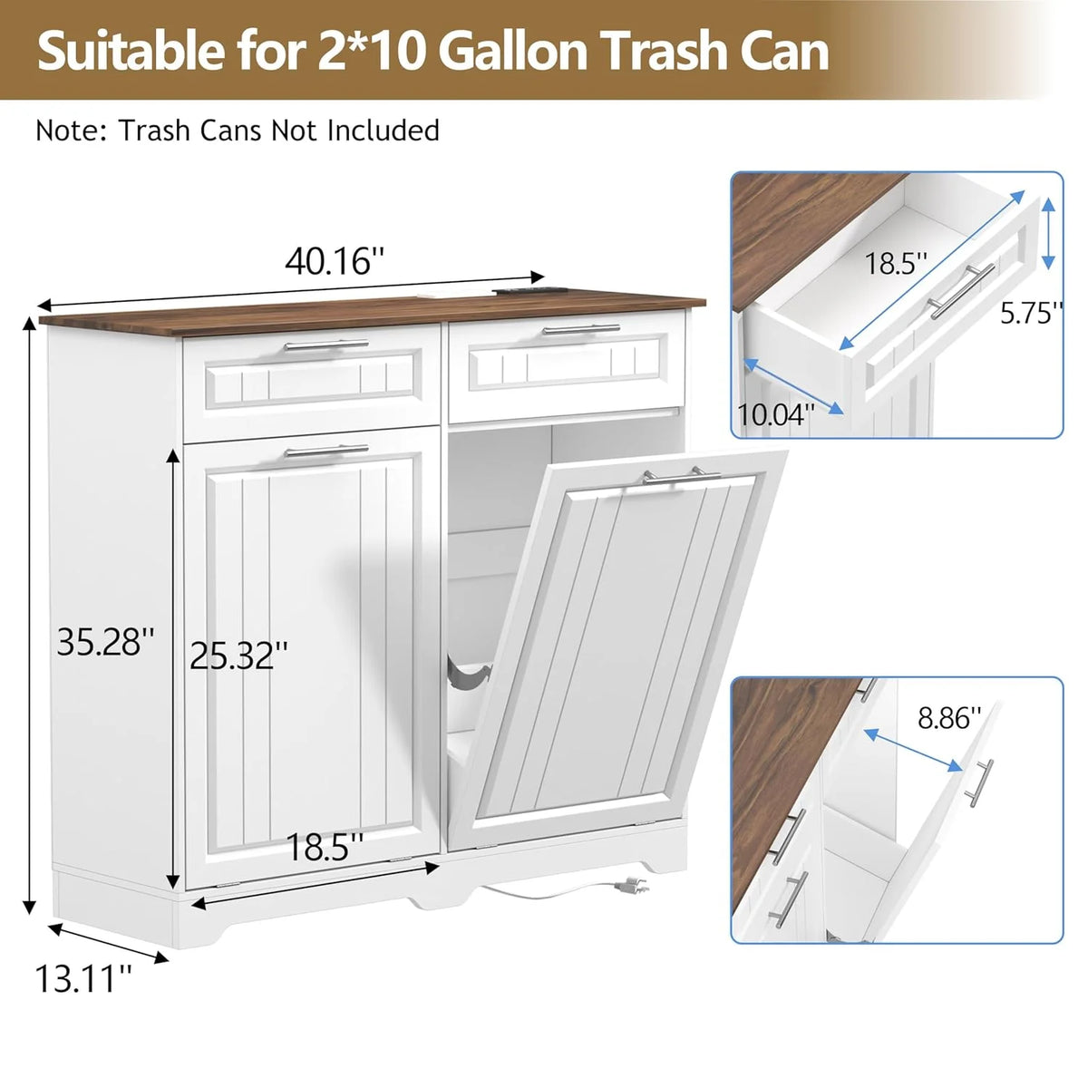 Single 10 Gallon Tilt Out Trash Can Cabinet with Deodorizing Function, Wooden Hidden Garbage Can Holder with Storage Drawers for Kitchen and Dining Room, Laundry Hamper Cabinet for Bathroom, Blue