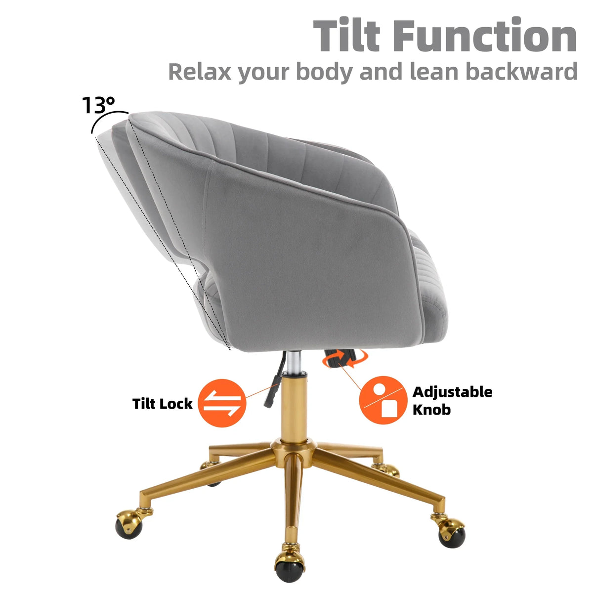 Westice Home Office Desk Chairs, Velvet Task Chair, Height Adjustable Swivel Vanity Chair with Golden Base for Vanity Study, Living Room Computer Room, Beige