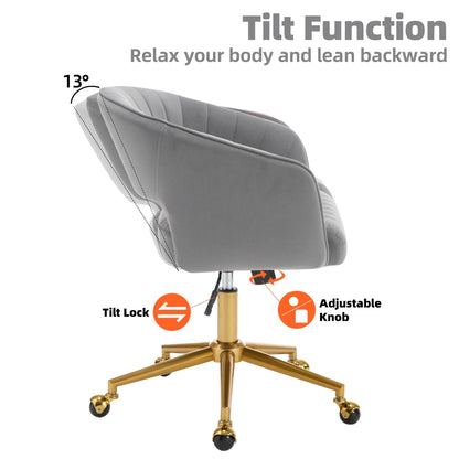 Westice Home Office Desk Chairs, Velvet Task Chair, Height Adjustable Swivel Vanity Chair with Golden Base for Vanity Study, Living Room Computer Room, Beige