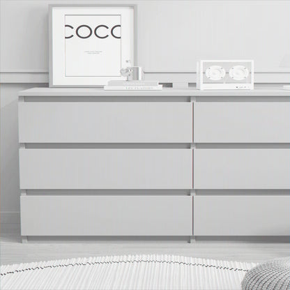 Resenkos Modern Mid Century 6 Drawer Wide Dressers Chests for Bedroom, Chest of Drawer Organizer Grey