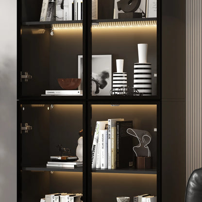 KULAGAGA Bookcases Organizer with LED Lights, Heavy Duty Display Cabinet with Glass Door for Living Room, 31.5" Wide