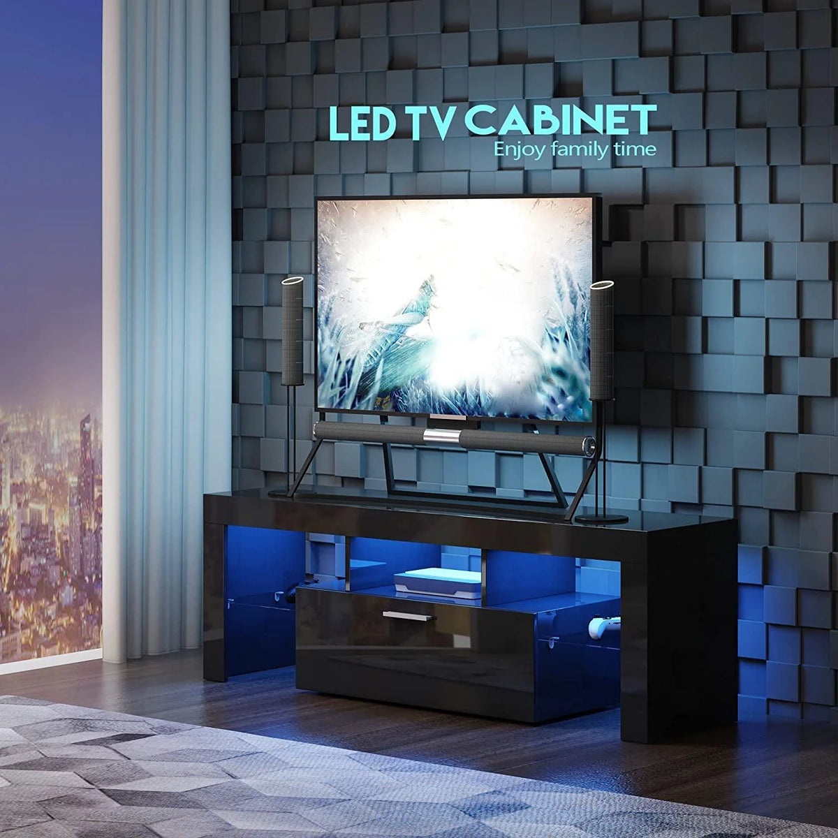 PAPROOS TV Stand for TVs up to 70", High Gloss TV Cabinet with LED Light, Modern TV Console Table with Storage Drawers, Media Television Stand Entertainment Center, White