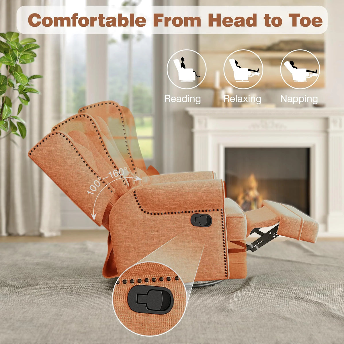 Royalcraft Swivel Nursery Glider Recliner, Comfy Upholstered Glider Chair with Lumbar Pillow and Footrest, Beige