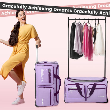 Fegat Dance Bag with Garment Rack - 28"Collapsible Rolling Competition Dance Duffle Bag Lightweight Costume Wheeled Suitcase for Dancers Shows Livestreamer Athletes