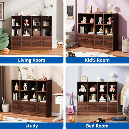Cozy Castle 3-Tier Open Cube Bookcase with 12 Cubes and 4 Doors, Adjustable Shelves, White