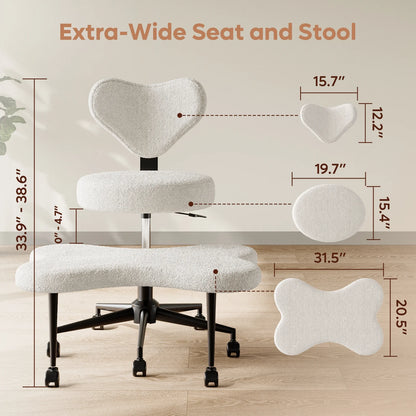 Pinmoco Ergonomic Cross Legged Swivel Chair, Adjustable Height and Teddy Fabric, Meditation& ADHD Chair with Back Support, Home and Office, Off White