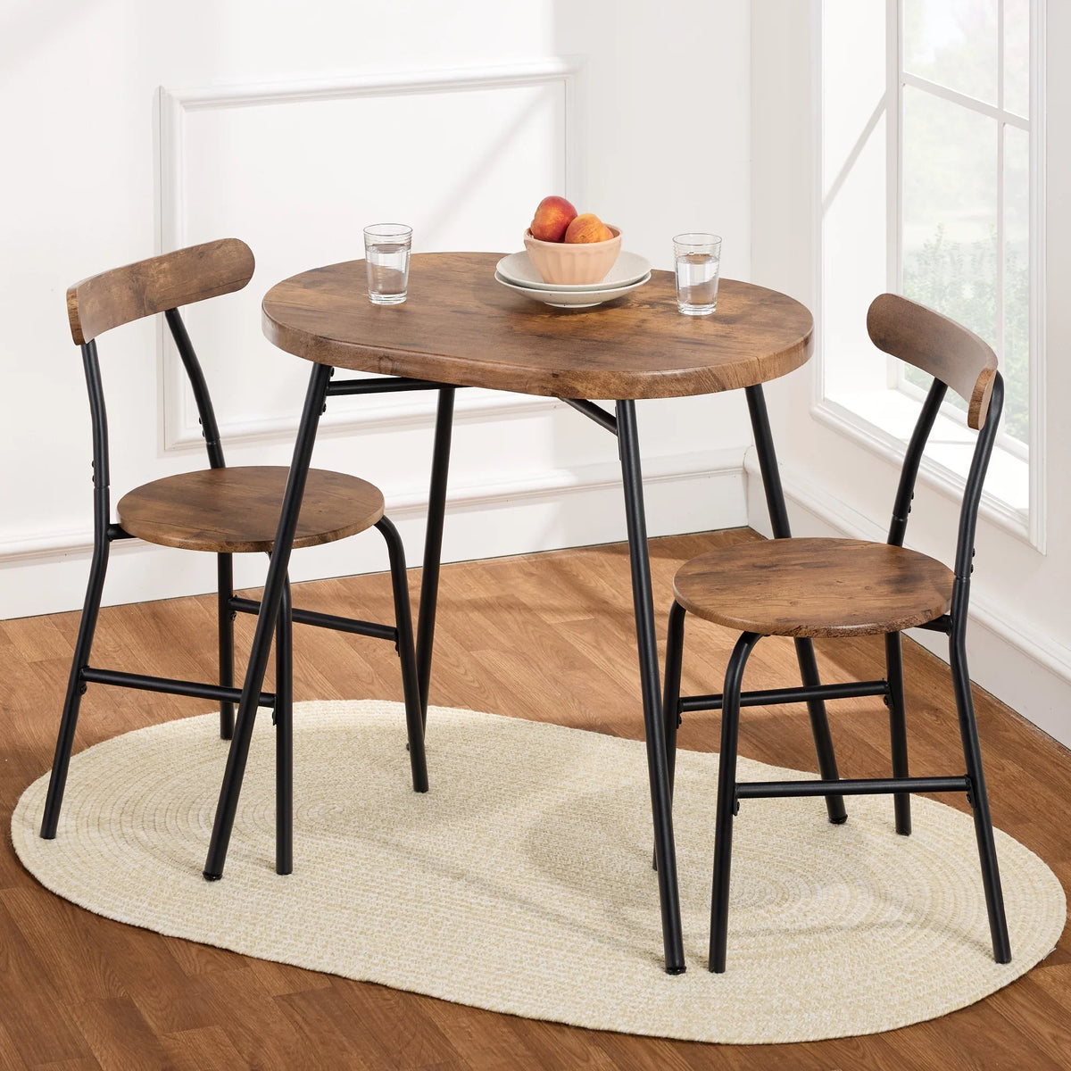Best Choice Products 3-Piece Modern Oval Dining Table Set, Small Kitchen Dinette w/ 2 Chairs - Black/Black