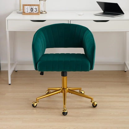 Westice Home Office Desk Chairs, Velvet Task Chair, Height Adjustable Swivel Vanity Chair with Golden Base for Vanity Study, Living Room Computer Room, Beige