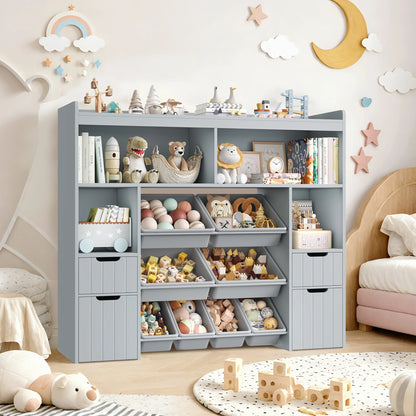 Homfa Kids Toy Storage Organizer with Removable Bin, Kids Bookshelf and Bookcase Toy Box with Drawers for Playroom, Classroom, White