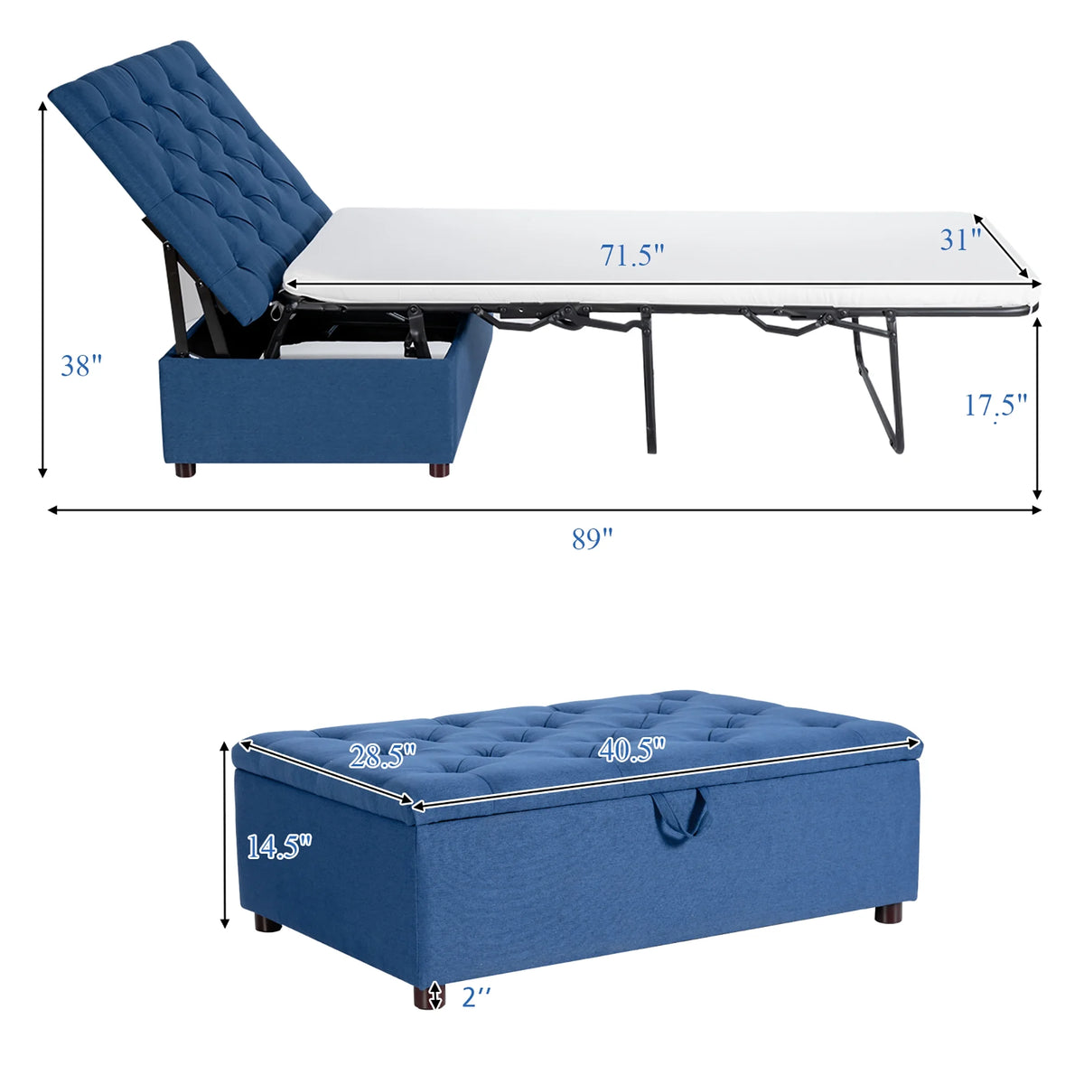 Costway Modern Solid Wood Folding Beds with Ottoman, Grey