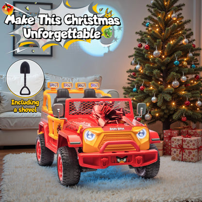 Joyracer 24 Volt Ride on Toys for Big Kids, Licensed Angry Birds Ride on Truck with Remote, 2 Seater 4WD Electric Ride ons with Shovel, Bluetooth, Lights, Power Car Wheels for 3-8, 130lbs, Green