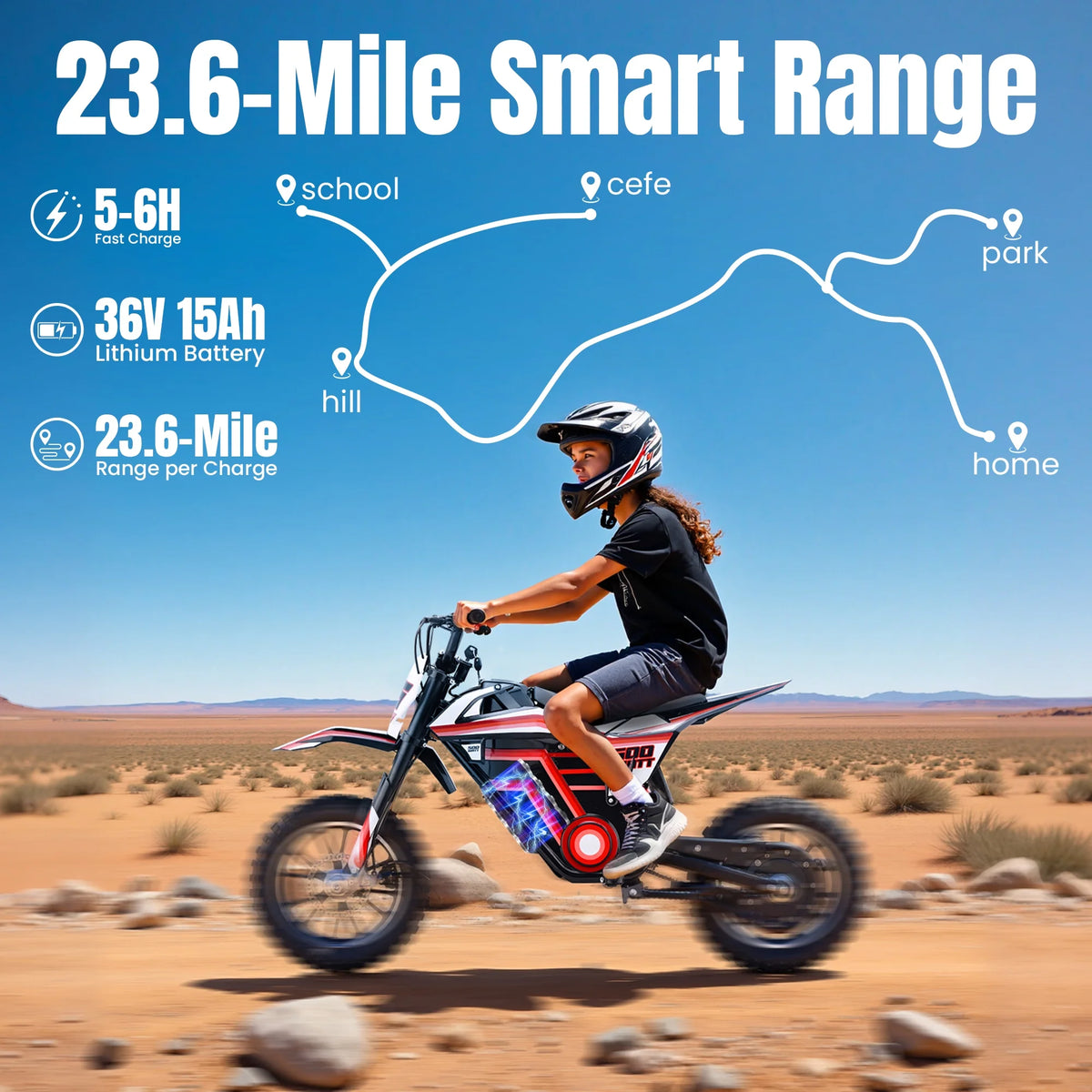 QEASET electric dirt bike, 500W kids dirt bike for Boys Girls Age 8-14, Blue