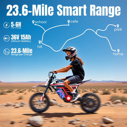QEASET electric dirt bike, 500W kids dirt bike for Boys Girls Age 8-14, Blue