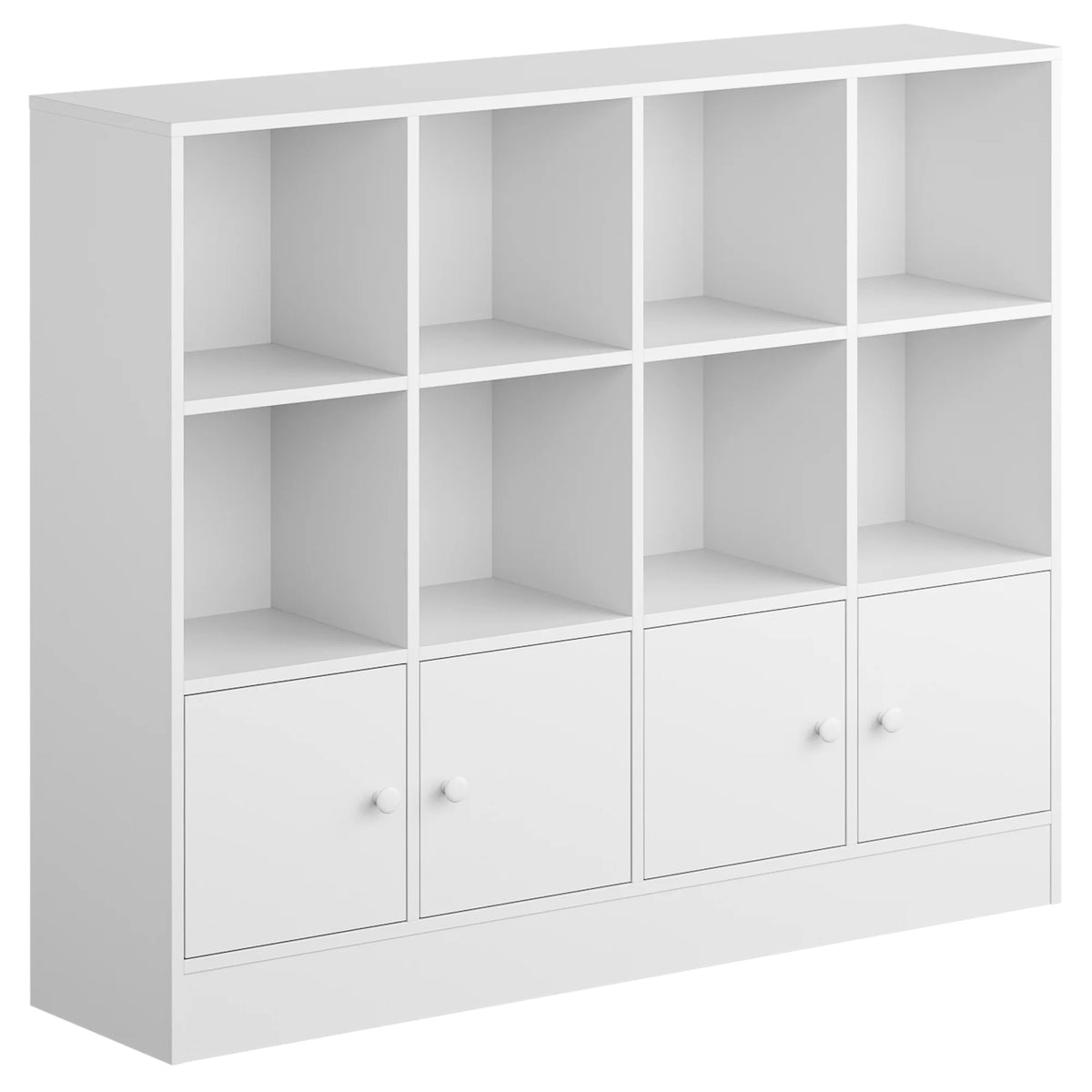 Cozy Castle 3-Tier Open Cube Bookcase with 12 Cubes and 4 Doors, Adjustable Shelves, White